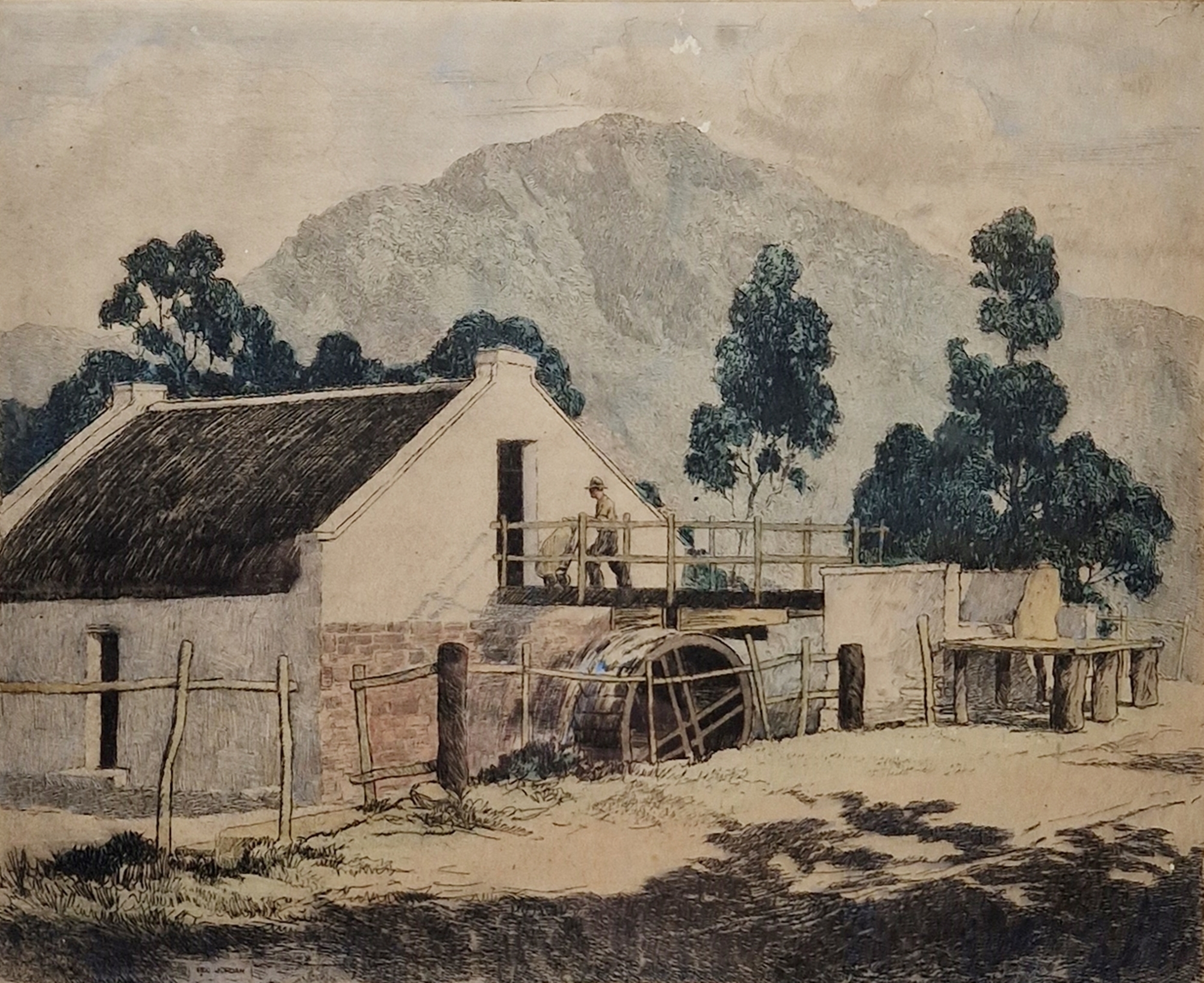 After Reg Jordan (South African, 20th century)  Etching and aquatint  "The Water Wheel, Prince - Image 7 of 9