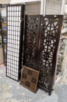 Contemporary four-panelled laser cut wooden Chinese style screen, ebonised, 155.5cm high, a