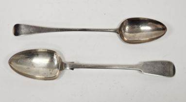 A George III silver basting spoon, approximately 29cm long, makers mark 'IB', London 1799, total