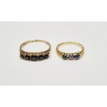 9ct gold and blue stone dress ring set five graduated stones and a 9ct gold and blue and white stone