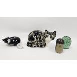 Langham glass cased model of sleeping cat with label to underside, a Wedgwood cased glass model of