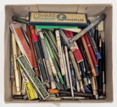 Collection of vintage ballpoint pens and pencils, including silver-plated and rolled gold propelling