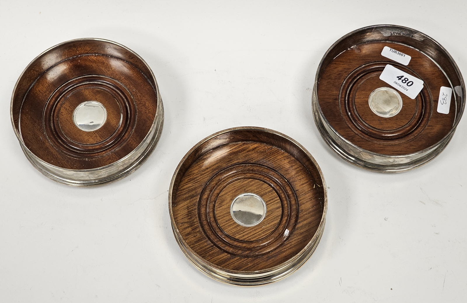 Set of three modern silver wine bottle coasters by Roberts & Dore Ltd, Sheffield, 2005, with - Image 3 of 9