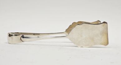 Pair silver cake tongs with Hanover pattern handles and plain ogee sided tongs, Sheffield 1936,