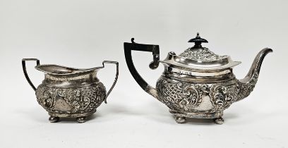 Edwardian silver teapot and sugar bowl by Williams Ltd, Birmingham 1903, both of oval form with