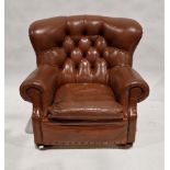 Ralph Lauren leather button back writer's armchair, on bun feet, 96cm high