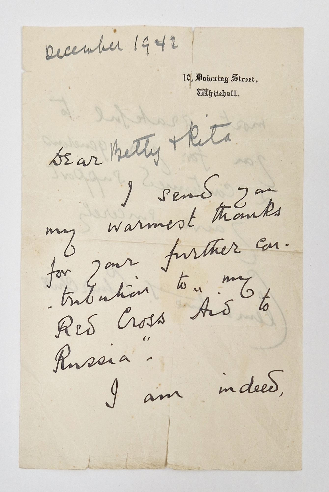 Letter from Clementine Churchill (1885-1977) dated December 1942, on 10 Downing Street, Whitehall - Image 2 of 3