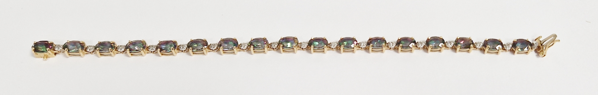 14K gold, diamond and 'mystic' topaz bracelet set oval-coloured stones and small diamonds in - Image 2 of 2