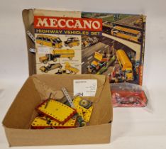 Meccano Highways Vehicles part set, boxed and a small quantity of Meccano (2 boxes)