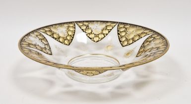 Late 19th/early 20th century glass bowl with intaglio decoration of stylised roses and leaves,