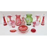 Collection of 19th century and later cranberry and coloured glass to include a Mary Gregory