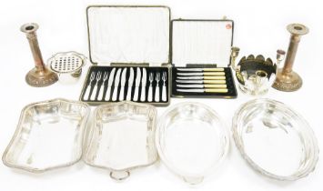 Collection of plated ware, including entree dishes, flatware, bowls, tray, and a cased canteen of