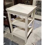 Modern three-tier cream painted side table, 72cm high x 42cm wide x 43cm deep