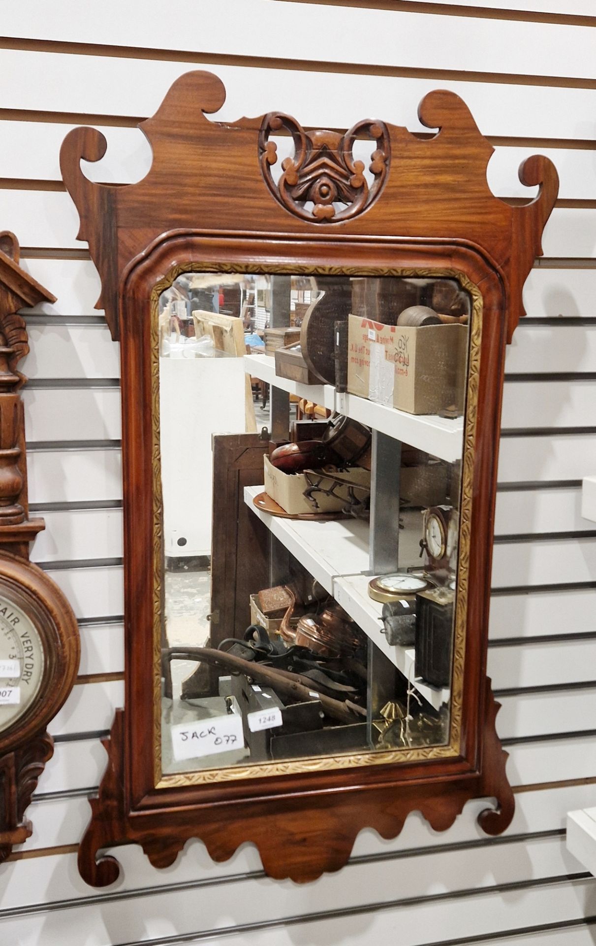 Georgian style carved mahogany and parcel-gilt rectangular wall mirror, with pierced shield-shaped - Image 2 of 2