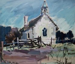 Donald Bosher (1912-1977) Oil on board Study of a church, indistinctly signed lower right, framed