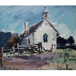 Donald Bosher (1912-1977) Oil on board Study of a church, indistinctly signed lower right, framed