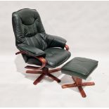 Stressless-style reclining armchair in dark green, on wooden base, 100cm high and a matching