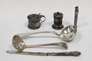 William IV silver sauce ladle, fiddle pattern, crested, London 1830, a Victorian silver sugar
