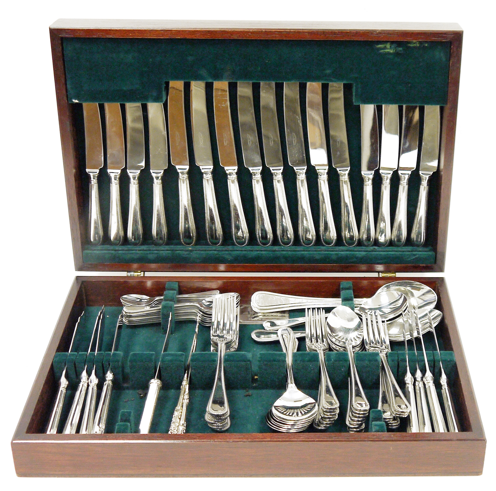 Silver plated canteen of cutlery, the knives marked Harrods, London Cutlers & Silversmiths