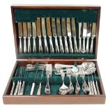 Silver plated canteen of cutlery, the knives marked Harrods, London Cutlers & Silversmiths