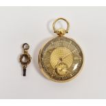 19th century 18ct gold-cased open-faced pocket watch, the gilt and engine-turned dial with raised