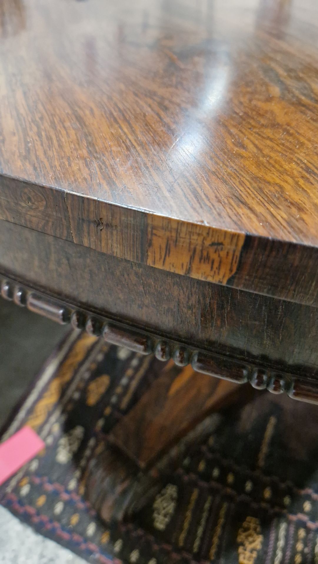 Large early Victorian rosewood tilt-top dining table of circular form, with carved floral central - Image 12 of 30