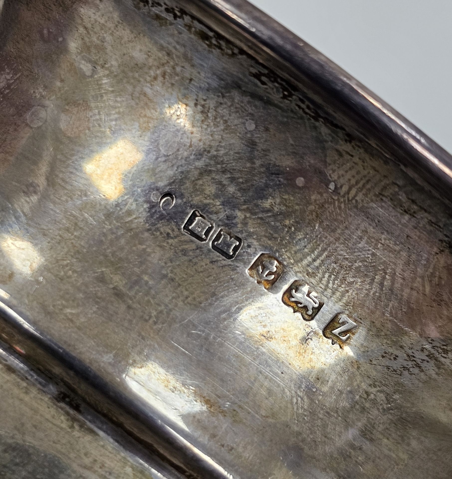 Silver two-handled bowl, Birmingham 1924, of circular waisted form with two stylised scroll handles, - Image 3 of 3