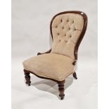 Victorian mahogany button back nursing chair, on turned front legs with castors, 89cm high
