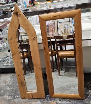 Modern pine-framed hall mirror of rectangular form, 43cm wide x 105cm high and another pine-framed