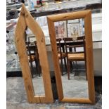 Modern pine-framed hall mirror of rectangular form, 43cm wide x 105cm high and another pine-framed