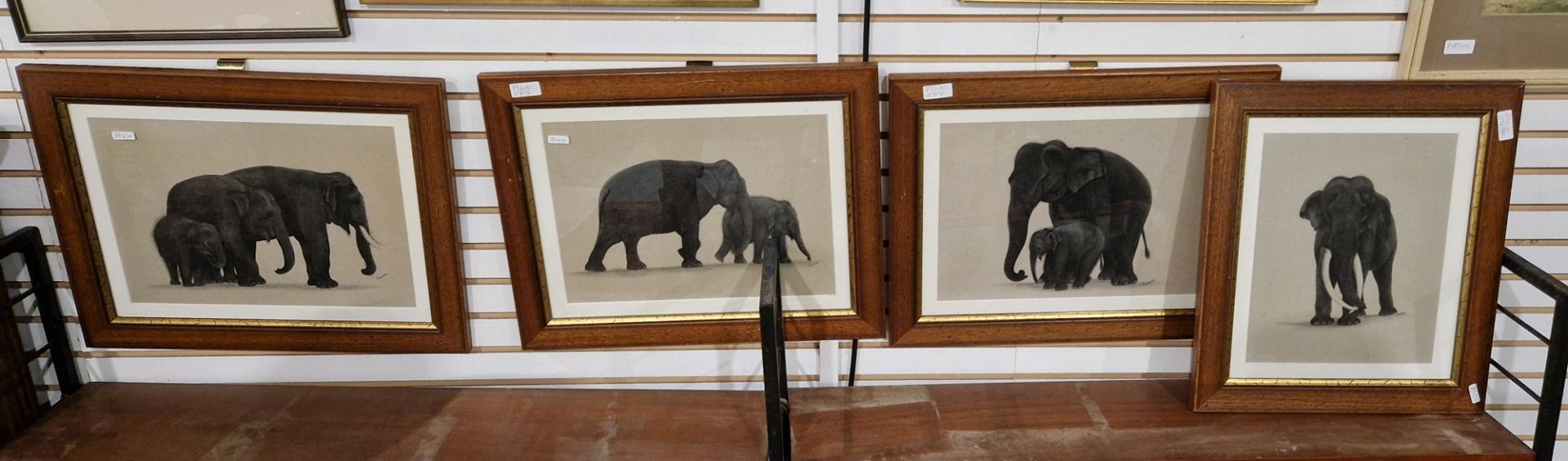 Thushara (Sri Lanka) Watercolour Set of four studies of elephants, signed lower right, framed and - Image 7 of 7