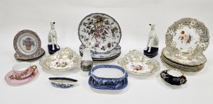 19th century English porcelain part dessert service in the Rockingham-style, painted with bouquets