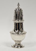 George V silver sugar caster of Georgian style having high-domed lid with trelliswork and acanthus