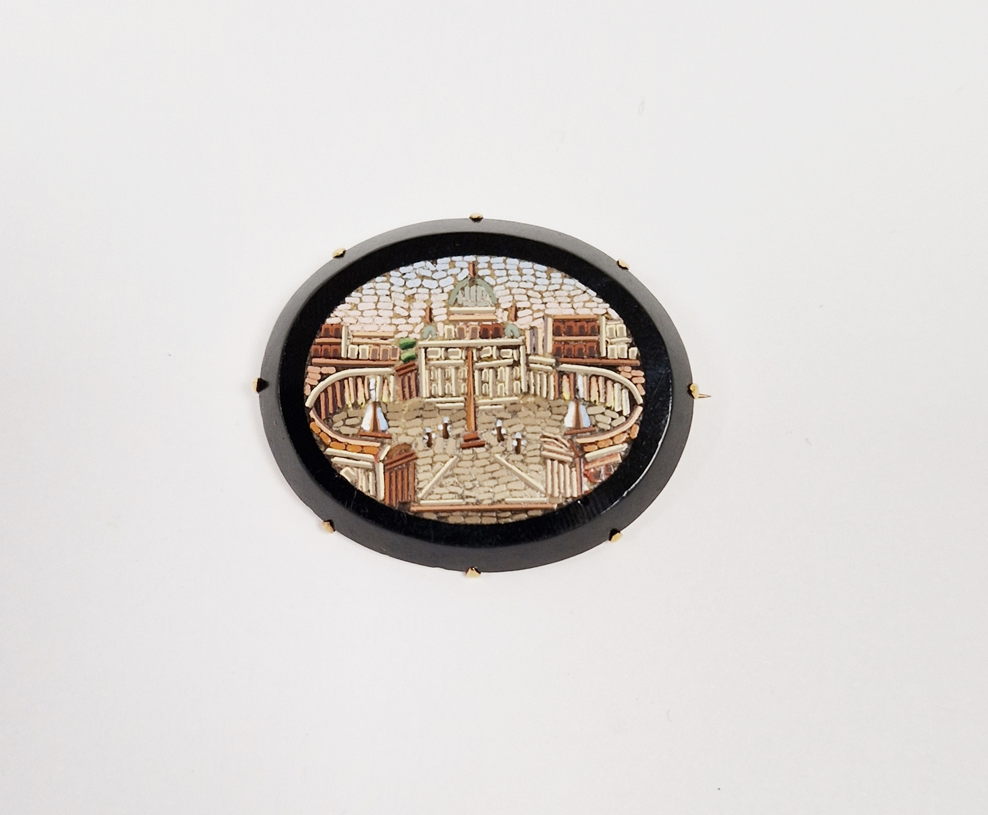 Gold-coloured metal mounted micro-mosaic brooch, oval, depicting St Peter's Square, Rome - Image 2 of 2