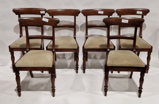 Set of six Victorian mahogany dining chairs on turned front legs, 88cm high (6)