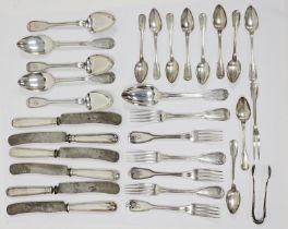 Part suite of German 800 standard fiddle and thread flatware comprising six tablespoons, six table