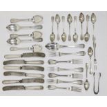 Part suite of German 800 standard fiddle and thread flatware comprising six tablespoons, six table