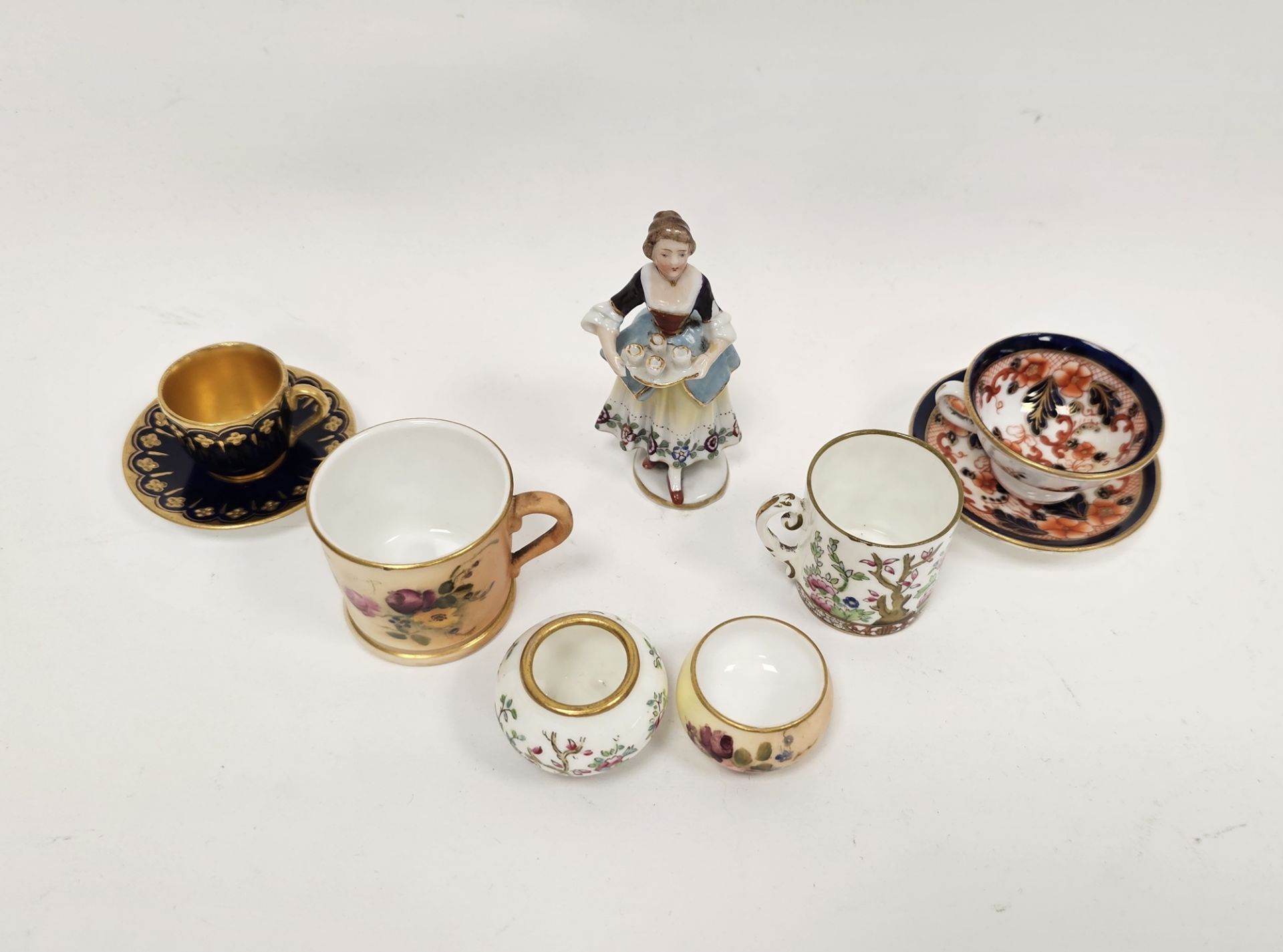 Various English porcelain miniature teawares and a Continental porcelain miniature figure of a lady, - Image 2 of 7