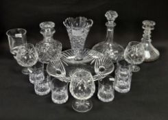 Collection of cut glass, some marked to include a Stuart decanter of mallet form, a Stuart fruit