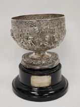 Late 19th/early 20th century Indian silver-coloured metal pedestal bowl, with relief decoration