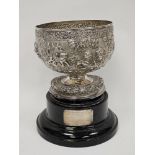 Late 19th/early 20th century Indian silver-coloured metal pedestal bowl, with relief decoration