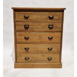 20th century pine chest of five long drawers, each with two metal handles, 111cm high x 90cm wide