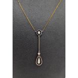 9ct white gold, yellow gold and diamond necklace, having collet set circular pendant above