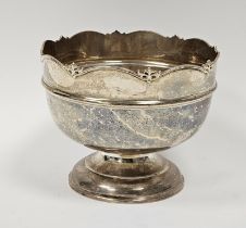 George V silver rose bowl with wavy rim, on circular pedestal base, Birmingham 1911 by Sanders &
