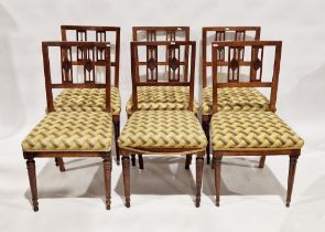 Set of six late 19th/early 20th century mahogany dining chairs with upholstered seats, on turned