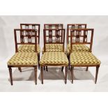 Set of six late 19th/early 20th century mahogany dining chairs with upholstered seats, on turned