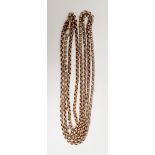 Antique 9ct rose gold guard chain, faceted belcher link, 44g approx.