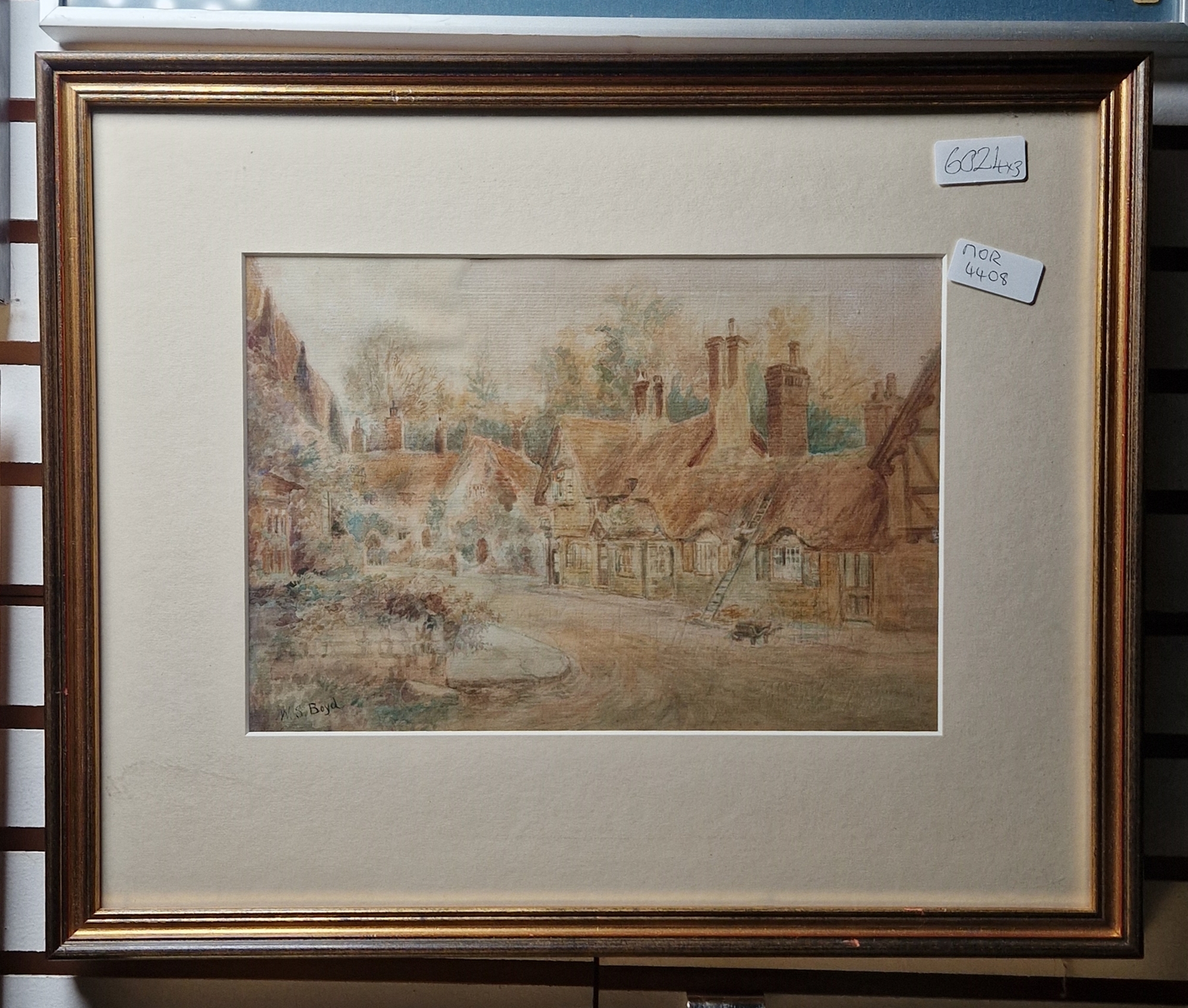 Walter Scott Boyd (1834-1901) Watercolour Village scene, signed lower left, framed and glazed, image - Image 7 of 7