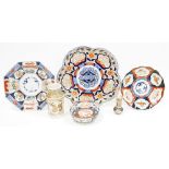 Group of 19th century Japanese imari wares including dishes, scalloped plates, circular bowl and