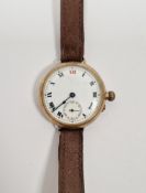 Gold-coloured metal wristwatch with subsidiary seconds dial, marks not found (valued as 9ct)